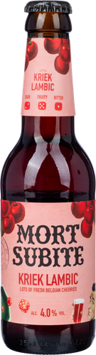 Напиток пивной светлый MORT SUBITE Kriek lambic фильтрованный 
пастеризованный, 4%, 0.25л, крупный план