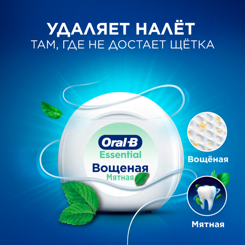 Зубная нить ORAL-B Essential Floss вощеная мятная, 50м, вид