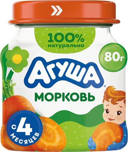 Пюре овощное детское АГУША Морковь, с 4 месяцев, 80г, картинка