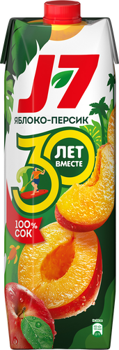 Сок J7 Яблоко и персик с мякотью, без сахара, 0.97л, крупный план