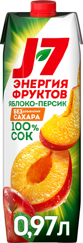 Сок J7 Яблоко и персик с мякотью, без сахара, 0.97л, вид