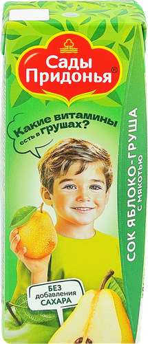 Сок САДЫ ПРИДОНЬЯ Яблоко, груша с мякотью, с 5 месяцев, 200мл, крупный план