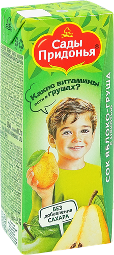 Сок САДЫ ПРИДОНЬЯ Яблоко, груша с мякотью, с 5 месяцев, 200мл, вид