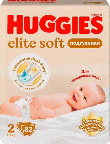 Подгузники HUGGIES Elite Soft 2 4–6кг, 82шт, вид