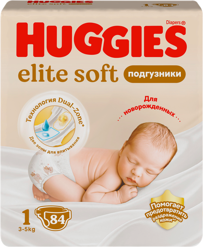 Подгузники HUGGIES Elite Soft 1 3–5кг, 84шт, картинка