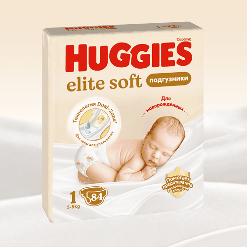 Подгузники HUGGIES Elite Soft 1 3–5кг, 84шт, детальное фото