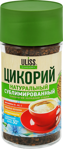 Цикорий растворимый ULISS Chicory натуральный сублимированный, ст/б, 85г, крупный план