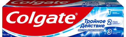 Зубная паста COLGATE Тройное действие Экстра отбеливание для восстановления естественной белизны зубов с первого применения, 100мл, детальное фото