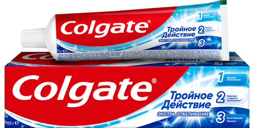 Зубная паста COLGATE Тройное действие Экстра отбеливание для восстановления естественной белизны зубов с первого применения, 100мл, картинка