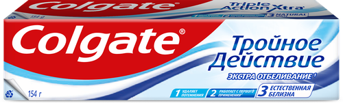 Зубная паста COLGATE Тройное действие Экстра отбеливание для восстановления естественной белизны зубов с первого применения, 100мл, крупный план