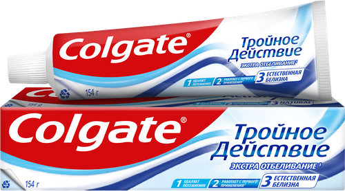 Зубная паста COLGATE Тройное действие Экстра отбеливание для восстановления естественной белизны зубов с первого применения, 100мл, картинка