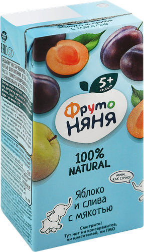 Нектар ФРУТОНЯНЯ Яблоко, слива с мякотью с сахаром, с 5 месяцев, 200мл, детальное фото