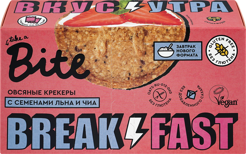 Крекеры овсяные TAKE A BITE с семенами подсолнечника, льна и чиа, 200г, вид