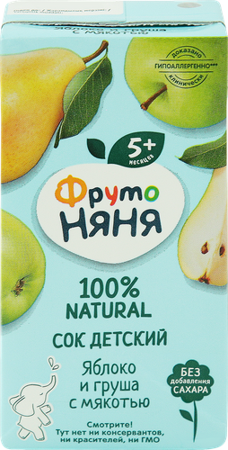 Сок ФРУТОНЯНЯ Яблоко, груша с мякотью, с 5 месяцев, 200мл, фото
