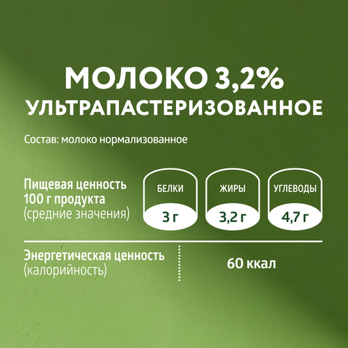 Молоко ультрапастеризованное ЭКОНИВА 3,2%, без змж, 1000мл, детальное фото