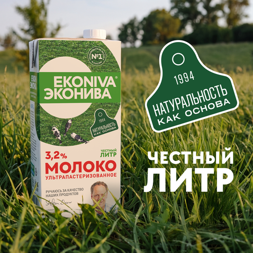 Молоко ультрапастеризованное ЭКОНИВА 3,2%, без змж, 1000мл, фотография