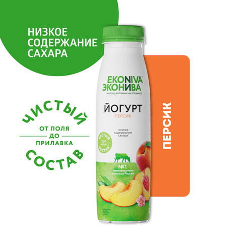 Йогурт питьевой ЭКОНИВА Персик 2,5%, без змж, 300г, крупный план