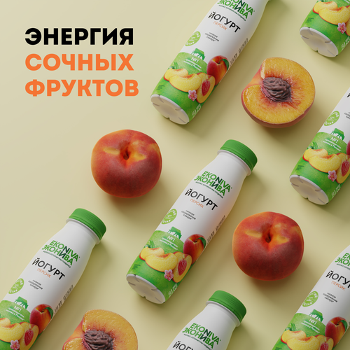 Йогурт питьевой ЭКОНИВА Персик 2,5%, без змж, 300г, крупный план