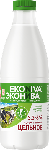 Молоко пастеризованное ЭКОНИВА цельное 3,3–6%, без змж, 1000мл, фото