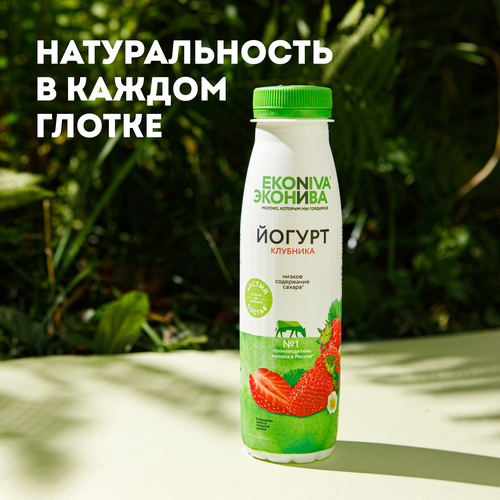 Йогурт питьевой ЭКОНИВА Клубника 2,5%, без змж, 300г, вид