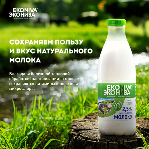 Молоко пастеризованное ЭКОНИВА 2,5%, без змж, 1000мл, картинка