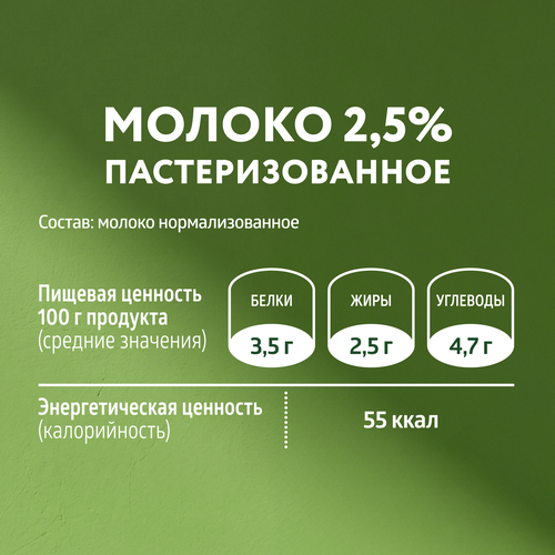Молоко пастеризованное ЭКОНИВА 2,5%, без змж, 1000мл, детальное фото