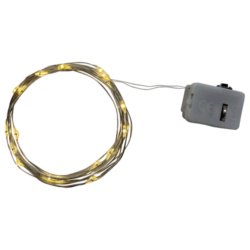 Гирлянда Homeclub, Роса, на батарейках, 20 microLED, 1.9м, холодный белый/теплый белый, крупный план