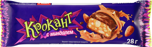 Батончик грильяжный KDV Крокант с миндалем в глазури, 28г, крупный план