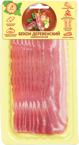 Бекон сырокопченый ИНЕЙ Деревенский, нарезка, 100г, детальное фото