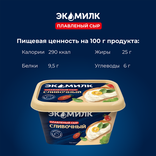 Сыр плавленый ЭКОМИЛК Сливочный 55%, без змж, 350г, вид