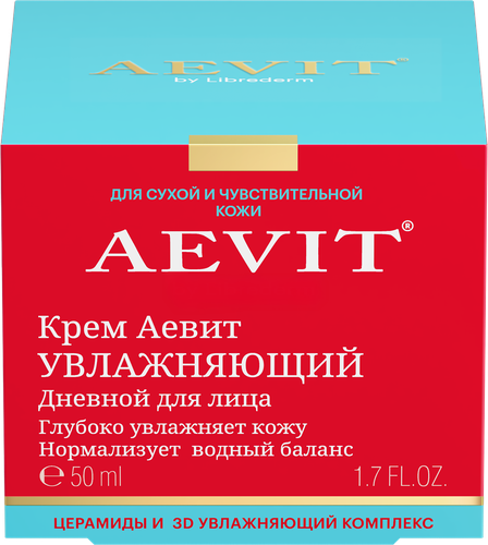 Крем дневной для лица AEVIT BY LIBREDERM увлажняющий, для сухой и чувствительной кожи, 50мл, крупный план