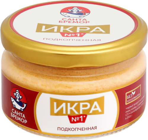 Икра мойвы САНТА БРЕМОР Икра №1, деликатесная подкопченная, 180г, детальное фото