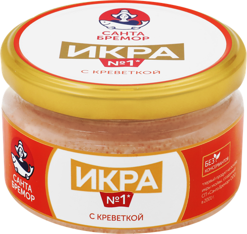 Икра мойвы САНТА БРЕМОР Икра №1, деликатесная с креветкой, 180г, фото