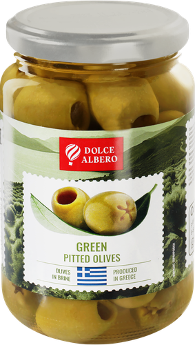 Оливки без косточки DOLCE ALBERO зеленые крупные, 350г, крупный план