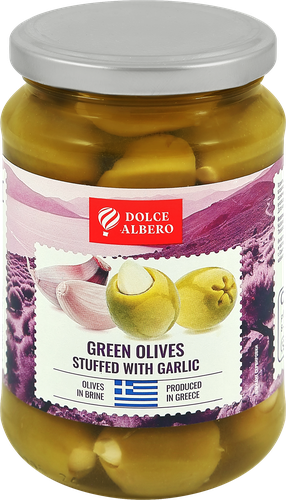 Оливки с чесноком DOLCE ALBERO зеленые, 350г, картинка