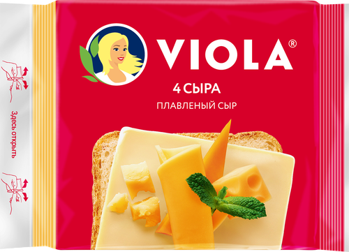 Сыр плавленый VIOLA Четыре сыра, ломтики, без змж, 140г, картинка