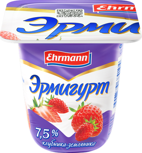 Продукт йогуртный EHRMANN Эрмигурт Экстра Сливочный с клубникой и земляникой 7,5%, без змж, 100г, фото
