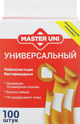 Лейкопластырь бактерицидный MASTER UNI Универсальный 7,2х1,9см, 100шт, изображение