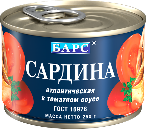 Сардина БАРС Атлантическая в томатном соусе, ГОСТ, 250г, фотография