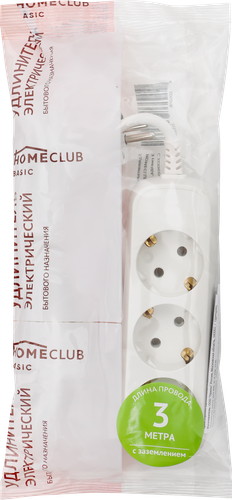 Удлинитель сетевой HOME CLUB S 3x3-Z -20 с заземлением без выключателя 10A, детальное фото
