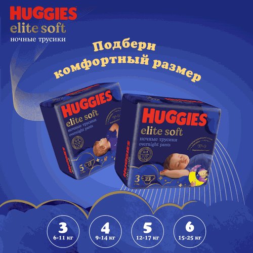 Подгузники-трусики HUGGIES Elite Soft 6 ночные 15–25кг, 16шт, крупный план