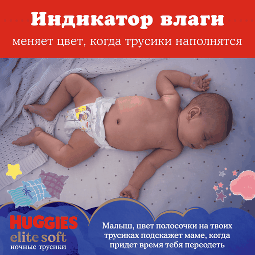 Подгузники-трусики HUGGIES Elite Soft 6 ночные 15–25кг, 16шт, вид