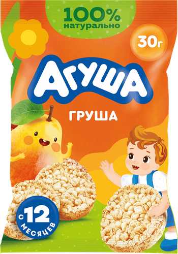 Хлебцы рисовые детские АГУША Груша, с 12 месяцев, 30г, картинка