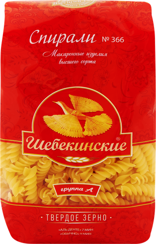 Макароны ШЕБЕКИНСКИЕ Спирали группа А, высший сорт, 450г, фото