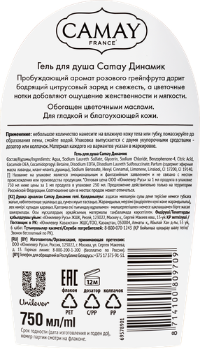 Гель для душа CAMAY Dynamique, 750мл, картинка