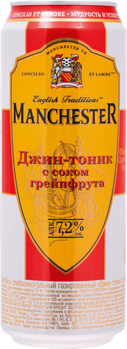 Напиток слабоалкогольный MANCHESTER Джин-тоник с соком грейпфрута, 7,2%, ж/б, 0.45л, изображение