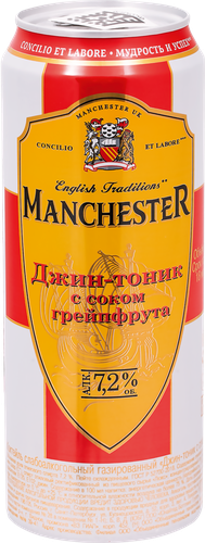 Напиток слабоалкогольный MANCHESTER Джин-тоник с соком грейпфрута, 7,2%, ж/б, 0.45л, фотография