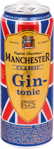 Напиток слабоалкогольный MANCHESTER Джин-тоник классический, 7,2%, ж/б, 0.45л, изображение