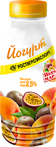 Йогурт питьевой РОСТАГРОЭКСПОРТ Персик, маракуйя 2,5%, без змж, 290г, вид