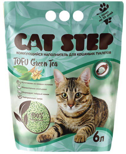 Наполнитель растительный для кошачьего туалета CAT STEP Tofu Green Tea комкующийся, 6л, фотография
